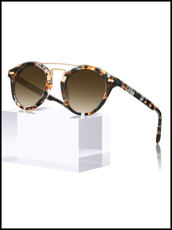 Double Bridge Round Sunglasses for Women Polarized UV Protection Retro Metal main image 6